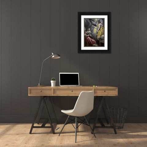 The Annunciation Black Ornate Wood Framed Art Print with Double Matting by El Greco