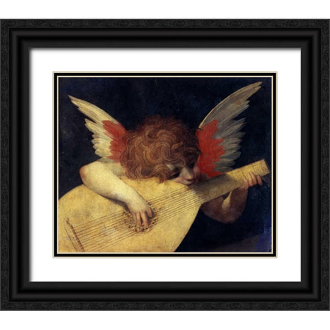 Angel with Lute Black Ornate Wood Framed Art Print with Double Matting by Fiorentino, Rosso