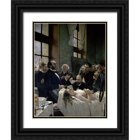 Doctor Preau Operating at the St. Louis Hospital Black Ornate Wood Framed Art Print with Double Matting by Gervex, Henri