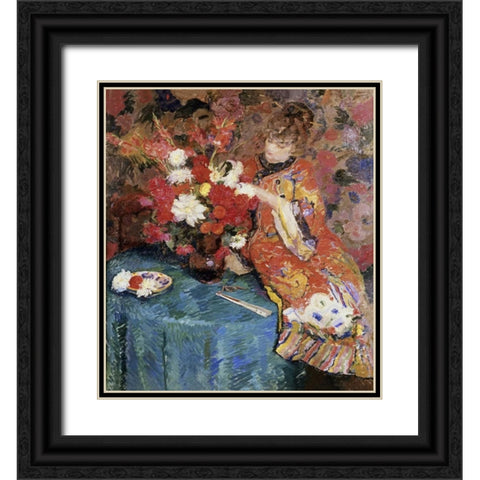 Le Kimono Black Ornate Wood Framed Art Print with Double Matting by Godfrinon, Ernst Jean Joseph