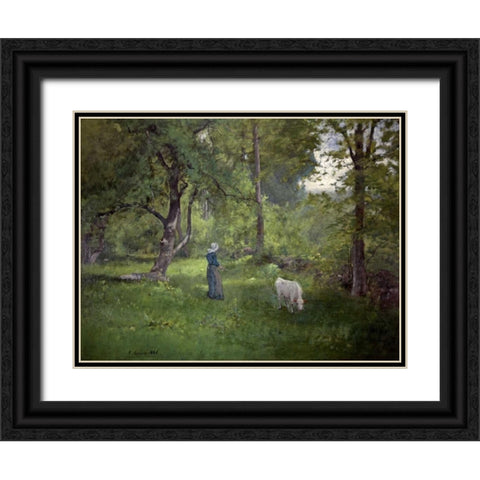 Taking a Walk Black Ornate Wood Framed Art Print with Double Matting by Inness, George