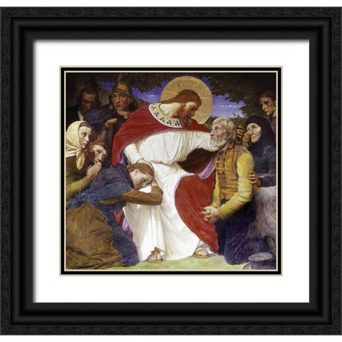 Jesus the Comforter Black Ornate Wood Framed Art Print with Double Matting by Jerndorff, August Andreas
