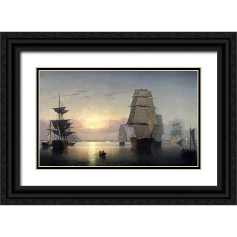 Boston Harbor, Sunset Black Ornate Wood Framed Art Print with Double Matting by Lane, Fitz Hugh