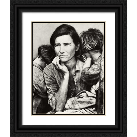 Migrant Mother Black Ornate Wood Framed Art Print with Double Matting by Lange, Dorothea