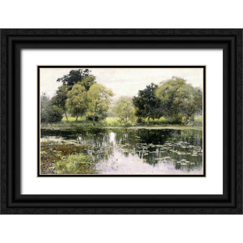 Water Lilies on a Pond Black Ornate Wood Framed Art Print with Double Matting by Levitan, Isaak