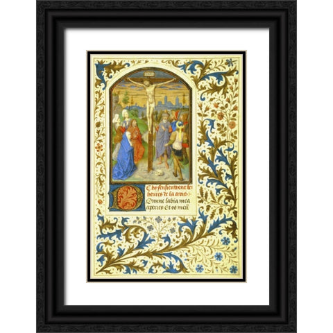 The Crucifixion : Book of Hours - Detail Black Ornate Wood Framed Art Print with Double Matting by Marmion, Simon