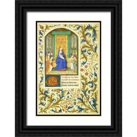 The Virgin Enthroned : Book of Hours - Detail Black Ornate Wood Framed Art Print with Double Matting by Marmion, Simon