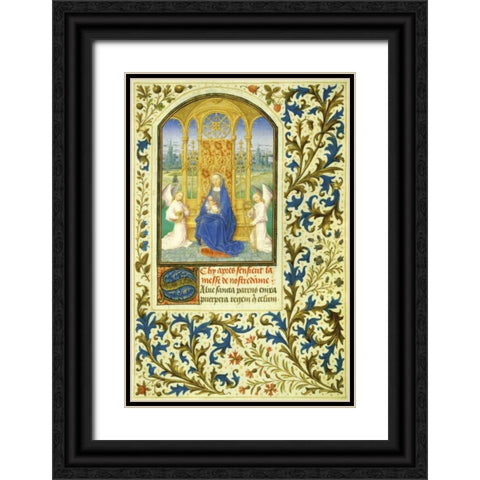 Virgin Enthroned between Angels: Book of Hours - Detail Black Ornate Wood Framed Art Print with Double Matting by Marmion, Simon