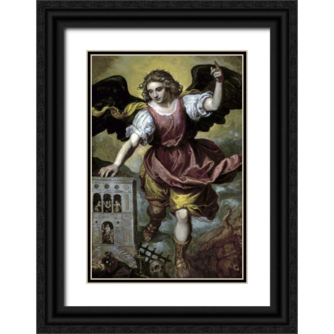 The Archangel St. Michael Black Ornate Wood Framed Art Print with Double Matting by Mexican School