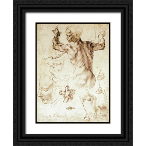 Anatomy Sketches - Libyan Sibyl Black Ornate Wood Framed Art Print with Double Matting by Michelangelo