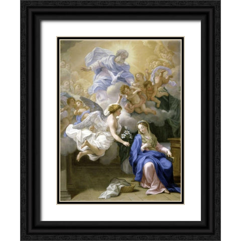 The Annunciation Black Ornate Wood Framed Art Print with Double Matting by Odazzi, Giovanni