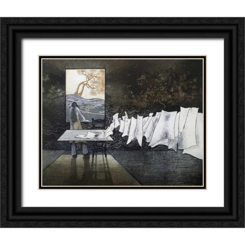 Thinker of Images Le Penseur dImages Black Ornate Wood Framed Art Print with Double Matting by Pilchart, Jean