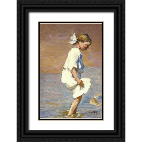 Wading at the Shore Black Ornate Wood Framed Art Print with Double Matting by Potthast, Edward Henry