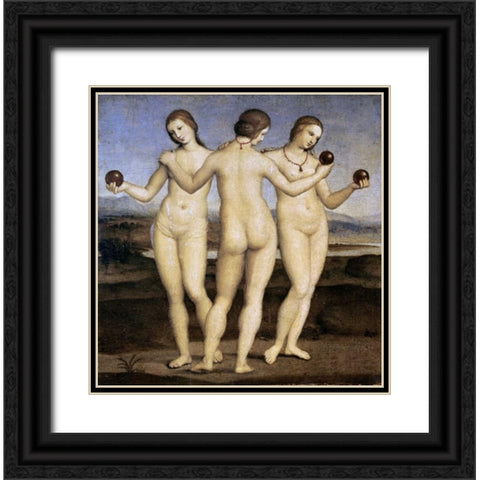 The Three Graces Black Ornate Wood Framed Art Print with Double Matting by Raphael