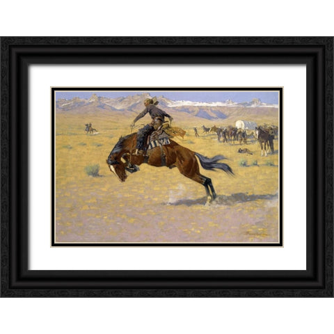 Cold Morning in the Range - duplicate of 268456 Black Ornate Wood Framed Art Print with Double Matting by Remington, Frederic