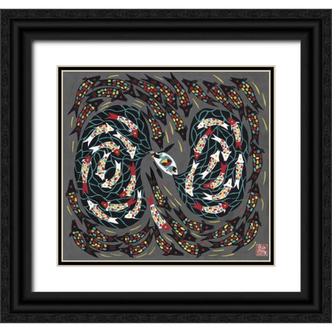Harvesting Fish Black Ornate Wood Framed Art Print with Double Matting by Rong, Zhang Shu