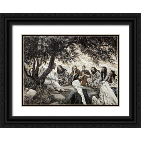 Christs Exhortation To The Twelve Apostles Black Ornate Wood Framed Art Print with Double Matting by Tissot, James Jacques