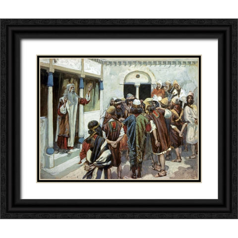 Moses Speaks to the People Black Ornate Wood Framed Art Print with Double Matting by Tissot, James Jacques