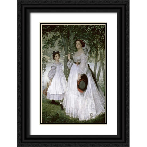 Portrait in a Park Black Ornate Wood Framed Art Print with Double Matting by Tissot, James Jacques