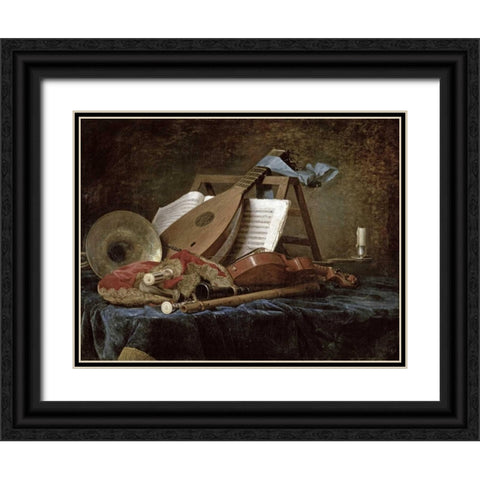 The Attributes of Music Black Ornate Wood Framed Art Print with Double Matting by Vallayer-Coster, Anne