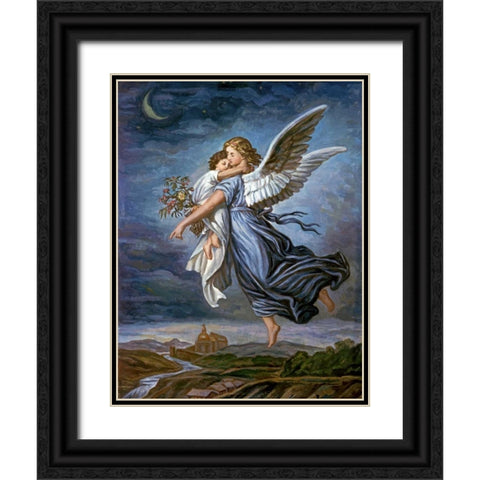 The Guardian Angel Black Ornate Wood Framed Art Print with Double Matting by Von Kaulbach, Wilhelm
