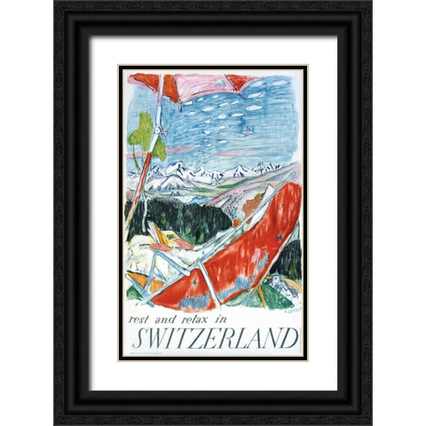 Switzerland Black Ornate Wood Framed Art Print with Double Matting by Carigiet, Alois