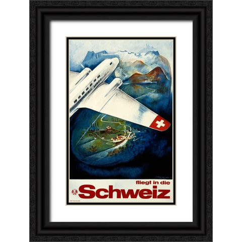 Fliegt in die Schweiz Black Ornate Wood Framed Art Print with Double Matting by Hafelfinger, Eugen