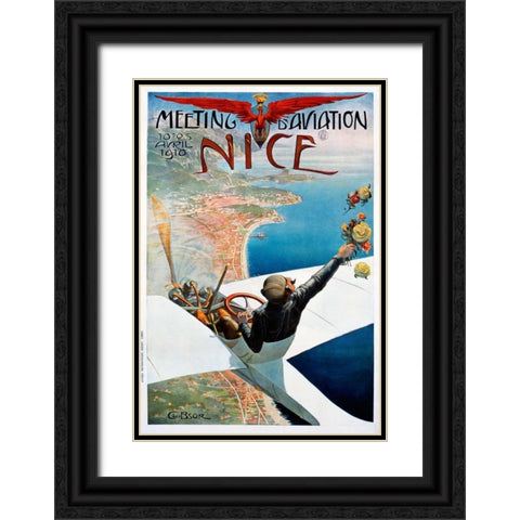 Meeting dâ€™Aviation / Nice Black Ornate Wood Framed Art Print with Double Matting by Brosse, Charles Leonce