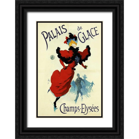 Palais de Glace Black Ornate Wood Framed Art Print with Double Matting by Cheret, Jules