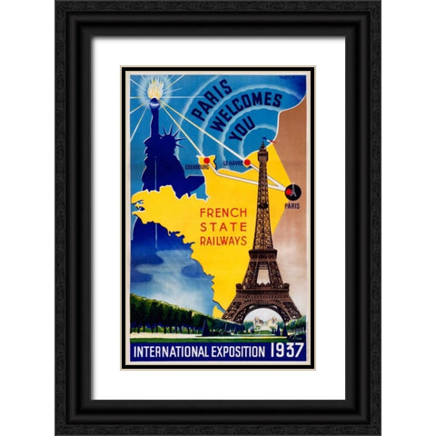 Paris / International Exposition 1937 Black Ornate Wood Framed Art Print with Double Matting by Lilden