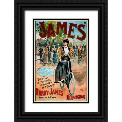 The â€˜Jamesâ€™ Bicycle Black Ornate Wood Framed Art Print with Double Matting by Moore, G.