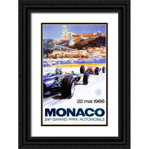 Monaco Grand Prix 1966 Black Ornate Wood Framed Art Print with Double Matting by Turner, Michael