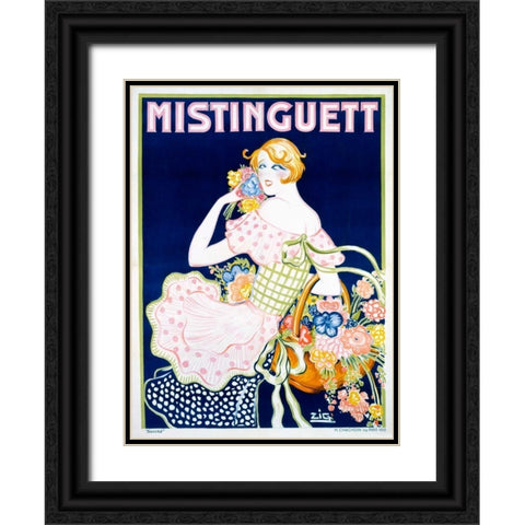 Mistinguett Black Ornate Wood Framed Art Print with Double Matting by Zig