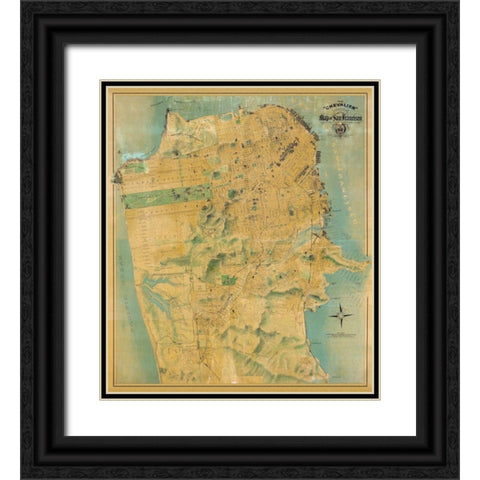 The Chevalier Map of San Francisco Black Ornate Wood Framed Art Print with Double Matting by Chevalier, August
