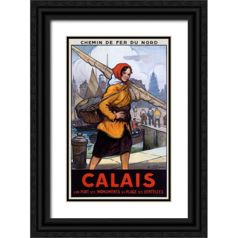 Chemin de Fer du Nord/Calais Black Ornate Wood Framed Art Print with Double Matting by Andrique, Georges