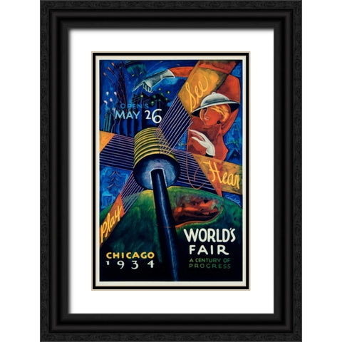 Chicago Worlds Fair 1933-34 Black Ornate Wood Framed Art Print with Double Matting by Sandor