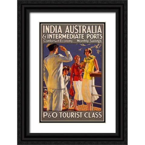 India Australia and Intermediate Ports/P and O Black Ornate Wood Framed Art Print with Double Matting by Michael