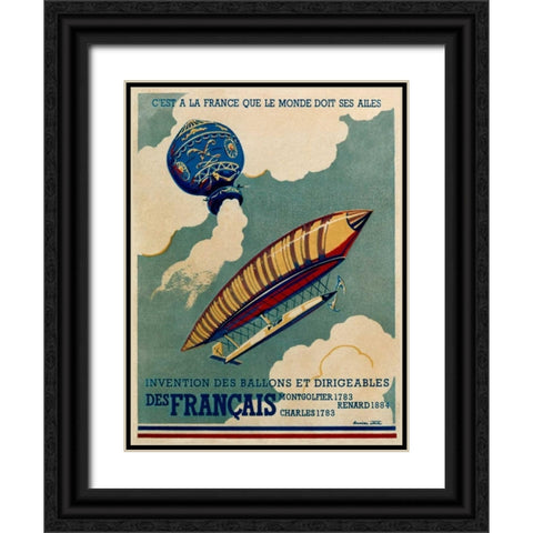 French Aviation: Commemorative Posters 1 of 3 Black Ornate Wood Framed Art Print with Double Matting by Cave, Lucien