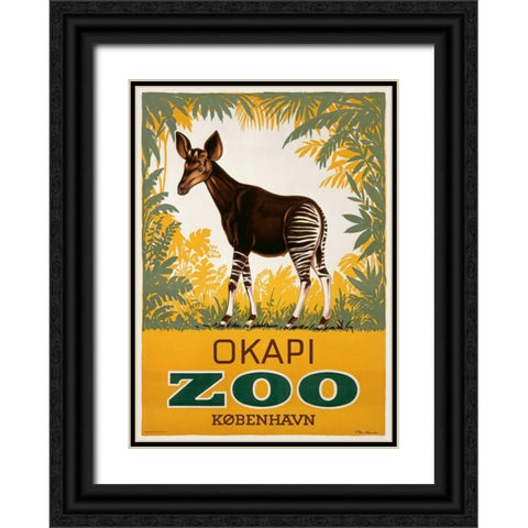 KÃ¸benhavn Zoo/Okapi Black Ornate Wood Framed Art Print with Double Matting by Lippert, Aage