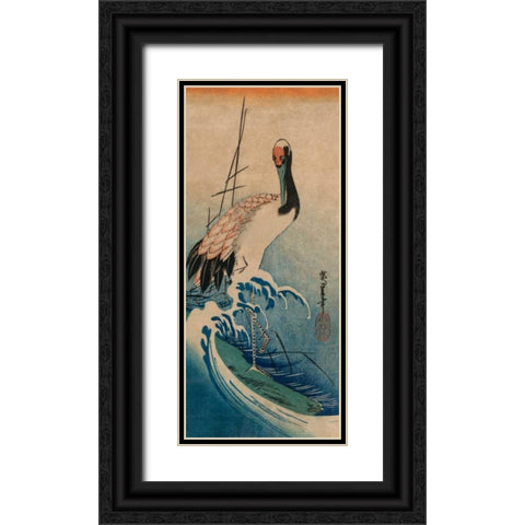 Crane in Waves, 1833 Black Ornate Wood Framed Art Print with Double Matting by Hiroshige, Ando