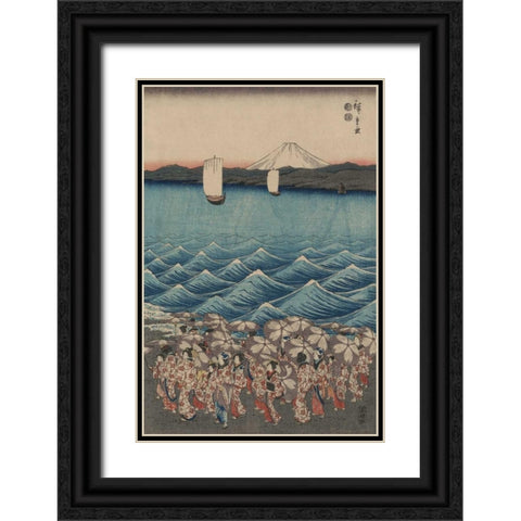 Opening celebration of Benzaiten Shrine at Enoshima in Soshu.  Black Ornate Wood Framed Art Print with Double Matting by Hiroshige, Ando