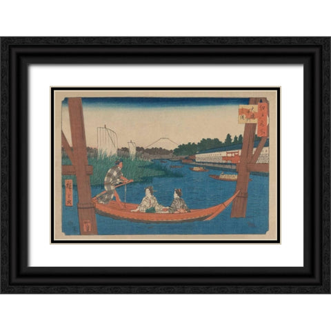 Island bridge in Mitsumata (Ohashi nakazu mitsumata), 1854 Black Ornate Wood Framed Art Print with Double Matting by Hiroshige, Ando