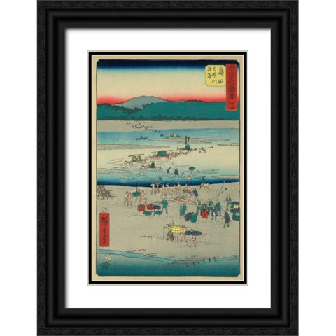 Shimada, 1855 Black Ornate Wood Framed Art Print with Double Matting by Hiroshige, Ando
