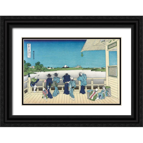 Sazai Hall - 500 Rakanji Temple, 1830 Black Ornate Wood Framed Art Print with Double Matting by Hokusai