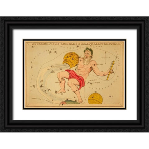 Aquarius, Piscis Australis and Ballon Aerostatique, 1825 Black Ornate Wood Framed Art Print with Double Matting by Aspin, Jehoshaphat