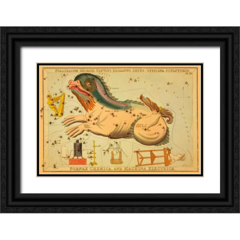 Psalterium Georgii, Fluvius Eridanus, Cetus, Officina Sculptoris, Fornax Chemica, and Machina Electr Black Ornate Wood Framed Art Print with Double Matting by Aspin, Jehoshaphat