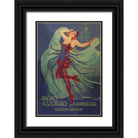 Il Ragno Azzurro (The Blue Spider), 1912 Black Ornate Wood Framed Art Print with Double Matting by Metlicovitz, Leopoldo