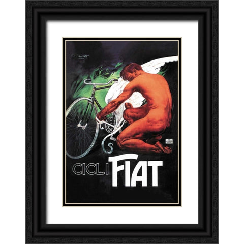 Cicli Fiat (Fiat Cycles) Black Ornate Wood Framed Art Print with Double Matting by Unknown