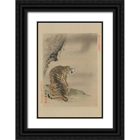 Tiger Black Ornate Wood Framed Art Print with Double Matting by Unknown