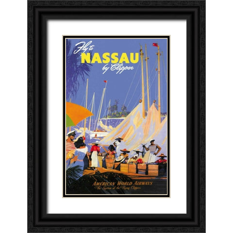 Fly to Nassau by Clipper Black Ornate Wood Framed Art Print with Double Matting by Von Arenburg